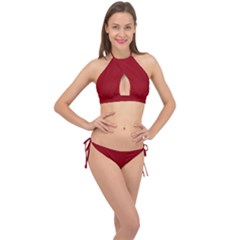 True Dark Red Color Cross Front Halter Bikini Set by SpinnyChairDesigns