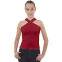 True Dark Red Color Cross Neck Velour Top View1