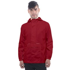 True Dark Red Color Men s Front Pocket Pullover Windbreaker by SpinnyChairDesigns