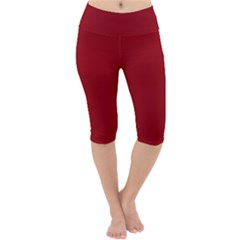 True Dark Red Color Lightweight Velour Cropped Yoga Leggings by SpinnyChairDesigns