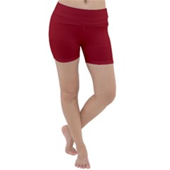 True Dark Red Color Lightweight Velour Yoga Shorts by SpinnyChairDesigns