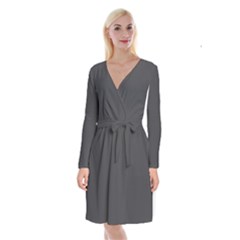 Dark Slate Grey Color Long Sleeve Velvet Front Wrap Dress by SpinnyChairDesigns