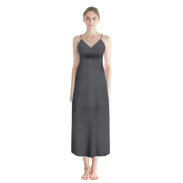 Dark Slate Grey Color Button Up Chiffon Maxi Dress