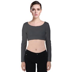 Dark Slate Grey Color Velvet Long Sleeve Crop Top by SpinnyChairDesigns