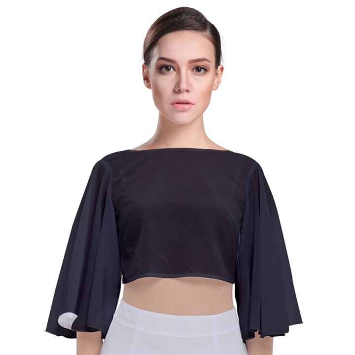 Dark Slate Grey Color Tie Back Butterfly Sleeve Chiffon Top