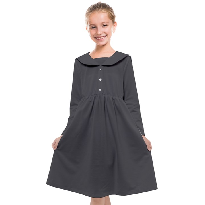 Dark Slate Grey Color Kids  Midi Sailor Dress