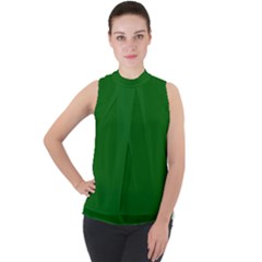 True Emerald Green Color Mock Neck Chiffon Sleeveless Top by SpinnyChairDesigns