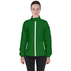 True Emerald Green Color Women s High Neck Windbreaker by SpinnyChairDesigns