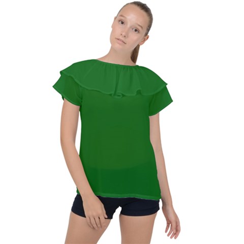 True Emerald Green Color Ruffle Collar Chiffon Blouse by SpinnyChairDesigns