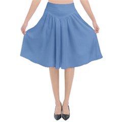 Faded Blue Color Flared Midi Skirt by SpinnyChairDesigns