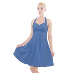 Faded Blue Color Halter Party Swing Dress  by SpinnyChairDesigns