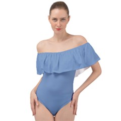 Faded Blue Color Off Shoulder Velour Bodysuit  by SpinnyChairDesigns