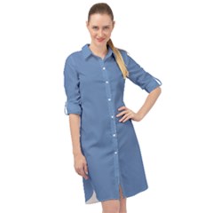 Faded Blue Color Long Sleeve Mini Shirt Dress by SpinnyChairDesigns