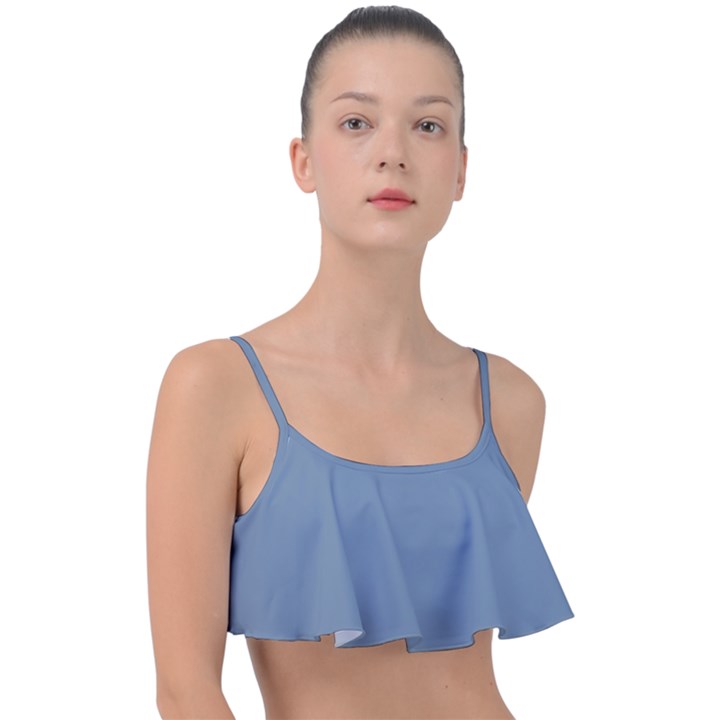 Faded Denim Blue Color Frill Bikini Top