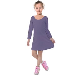 Grape Compote Purple Color Kids  Long Sleeve Velvet Dress by SpinnyChairDesigns