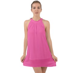 Hot Hollywood Pink Color Halter Tie Back Chiffon Dress by SpinnyChairDesigns