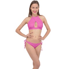 Hot Hollywood Pink Color Cross Front Halter Bikini Set by SpinnyChairDesigns