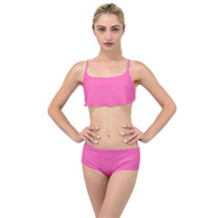 Hot Hollywood Pink Color Layered Top Bikini Set by SpinnyChairDesigns