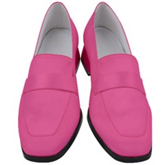 Hot Hollywood Pink Color Women s Chunky Heel Loafers