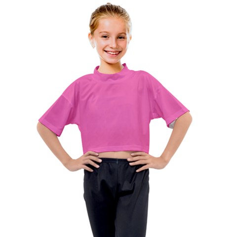 Hot Hollywood Pink Color Kids Mock Neck Tee by SpinnyChairDesigns