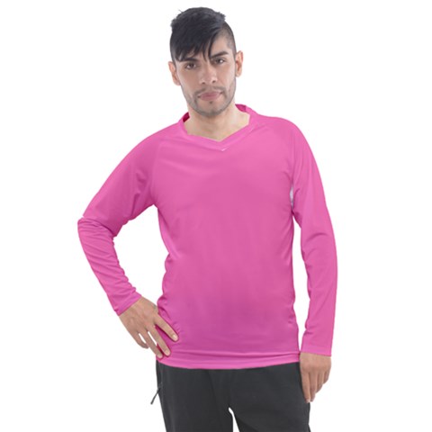 Hot Hollywood Pink Color Men s Pique Long Sleeve Tee by SpinnyChairDesigns