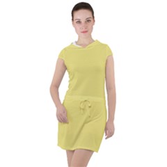 True Lemon Yellow Color Drawstring Hooded Dress by SpinnyChairDesigns