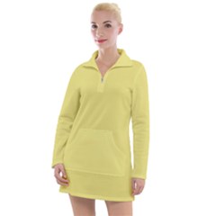 True Lemon Yellow Color Women s Long Sleeve Casual Dress by SpinnyChairDesigns