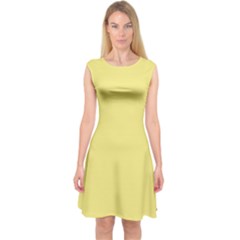 True Lemon Yellow Color Capsleeve Midi Dress by SpinnyChairDesigns