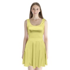 True Lemon Yellow Color Split Back Mini Dress  by SpinnyChairDesigns