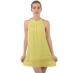 True Lemon Yellow Color Halter Tie Back Chiffon Dress by SpinnyChairDesigns