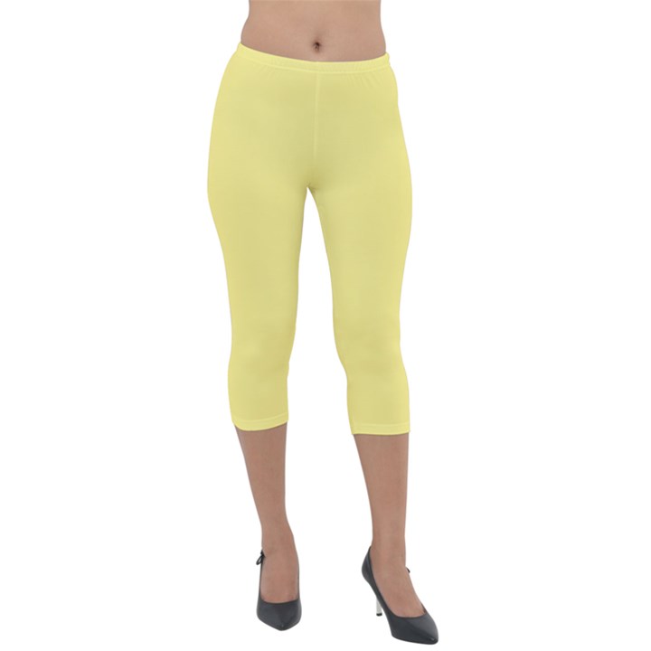 True Lemon Yellow Color Lightweight Velour Capri Leggings 