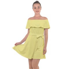 True Lemon Yellow Color Off Shoulder Velour Dress by SpinnyChairDesigns