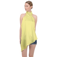 True Lemon Yellow Color Halter Asymmetric Satin Top by SpinnyChairDesigns