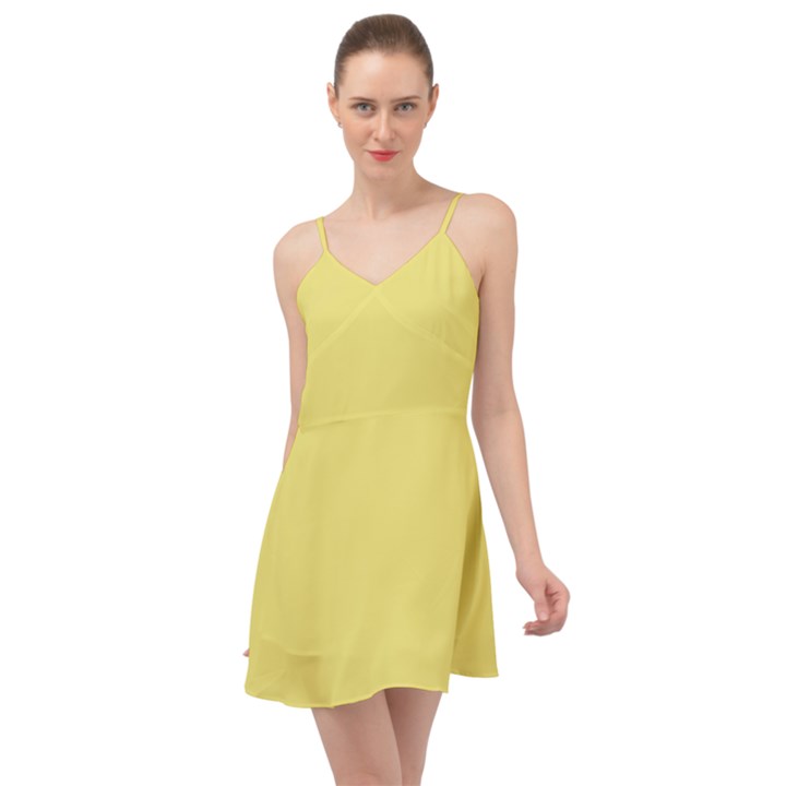 True Lemon Yellow Color Summer Time Chiffon Dress