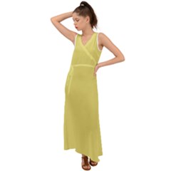 True Lemon Yellow Color V-neck Chiffon Maxi Dress by SpinnyChairDesigns