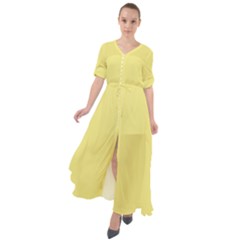 True Lemon Yellow Color Waist Tie Boho Maxi Dress by SpinnyChairDesigns