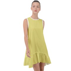 True Lemon Yellow Color Frill Swing Dress by SpinnyChairDesigns