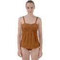 True Light Brown Color Twist Front Tankini Set View1