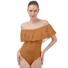 True Light Brown Color Off Shoulder Velour Bodysuit  by SpinnyChairDesigns