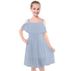 Light Steel Blue Color Kids  Cut Out Shoulders Chiffon Dress by SpinnyChairDesigns