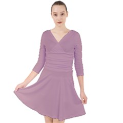 True Mauve Color Quarter Sleeve Front Wrap Dress by SpinnyChairDesigns