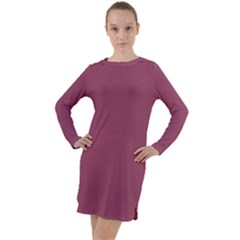 Dark Mauve Color Long Sleeve Hoodie Dress by SpinnyChairDesigns