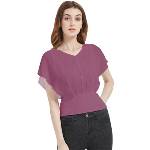 Dark Mauve Color Butterfly Chiffon Blouse by SpinnyChairDesigns