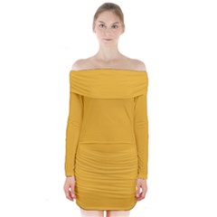 True Mustard Yellow Color Long Sleeve Off Shoulder Dress by SpinnyChairDesigns