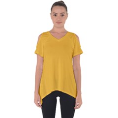 True Mustard Yellow Color Cut Out Side Drop Tee by SpinnyChairDesigns