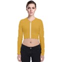 True Mustard Yellow Color Long Sleeve Zip Up Bomber Jacket View1