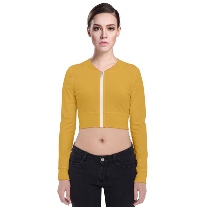 True Mustard Yellow Color Long Sleeve Zip Up Bomber Jacket