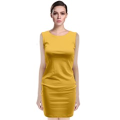 True Mustard Yellow Color Sleeveless Velvet Midi Dress by SpinnyChairDesigns