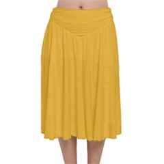 True Mustard Yellow Color Velvet Flared Midi Skirt by SpinnyChairDesigns