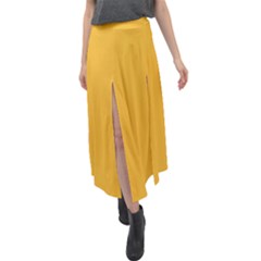 True Mustard Yellow Color Velour Split Maxi Skirt by SpinnyChairDesigns